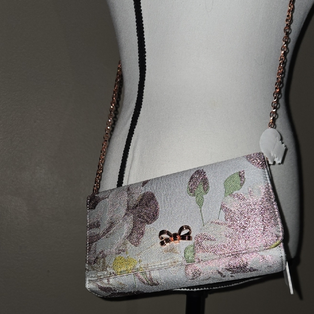 Ted Baker Silver and Purple Clutch Elegant Floral Design